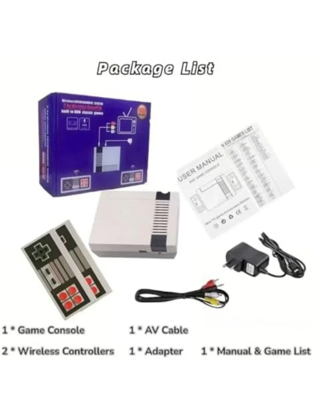 Retro Game Console with 621 Classic Games, Dual Wireless Controllers, Plug